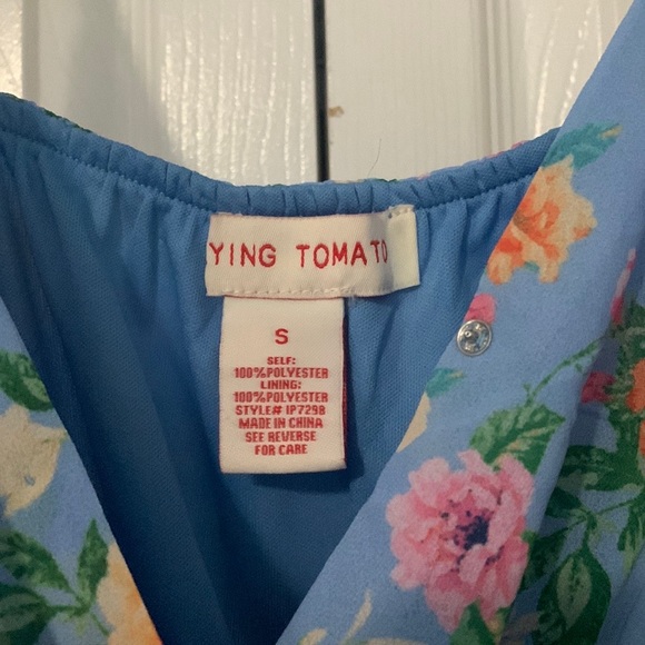 Flying Tomato Light Blue Ruffle Floral Romper US Size Small - Picture 7 of 8